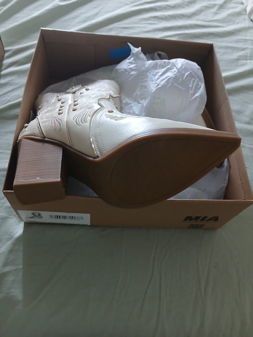 MIA Women's Cream Western Block Heel Booties